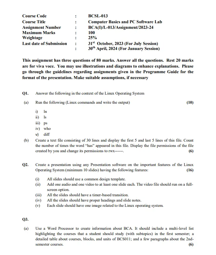 BCSL-013 Computer Basics And PC Software Lab Solved Assignment 2023-24 ...